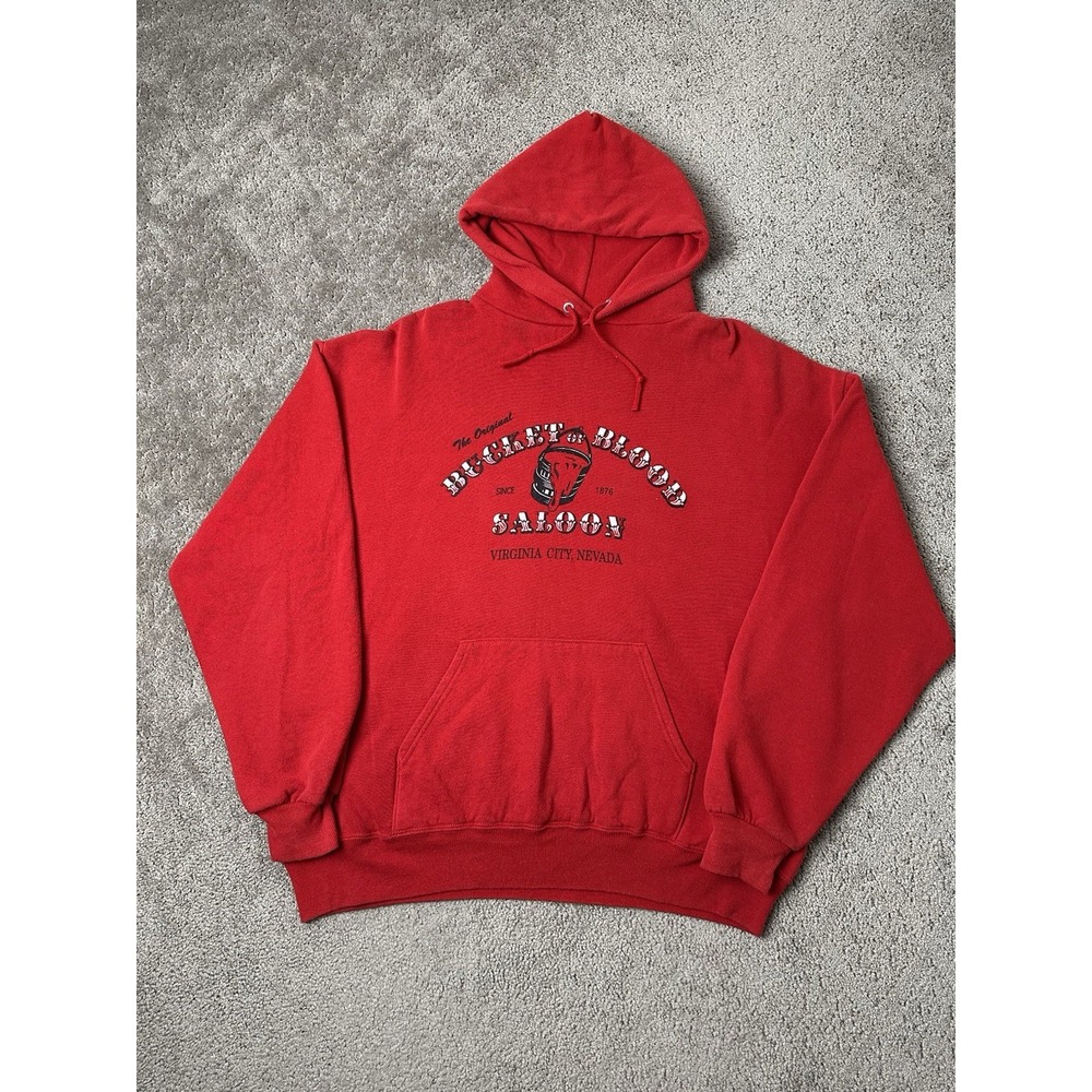 Vintage Mens Hoodie 80s JERZEES THE ORIGINAL BUCKET OF BLOOD, Streetwear Size XL